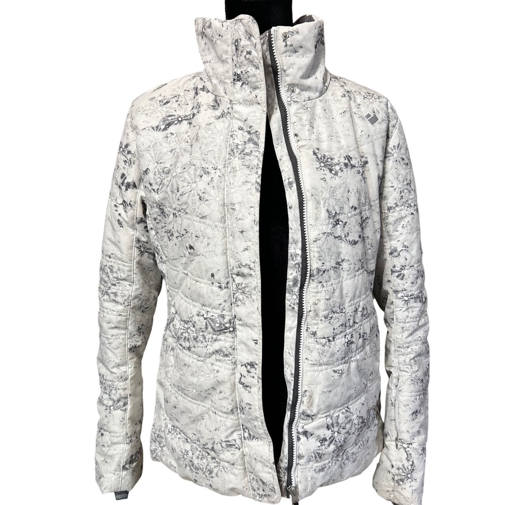Obermeyer Womens 8 Ski Jacket White Gray Faux Fur Hood Thermore Insulated Snow